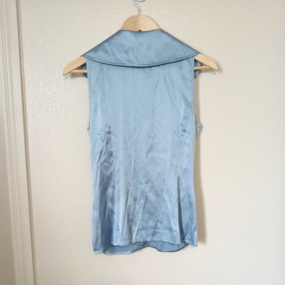 Ann Taylor Sleeveless Ruched Metallic Blue Silk Blouse Y2K - Picture 6 of 11